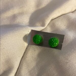 Green Beaded Stud Earrings